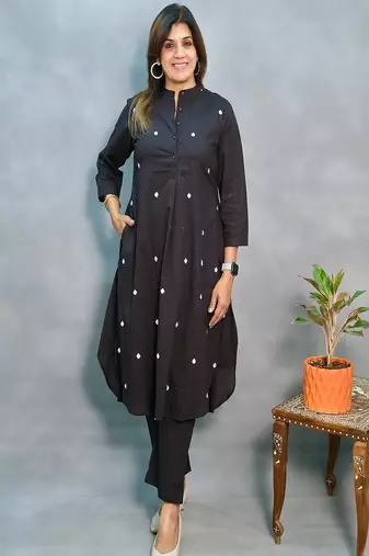 black embroidered cotton kurta and pant