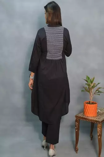 black embroidered cotton kurta and pant