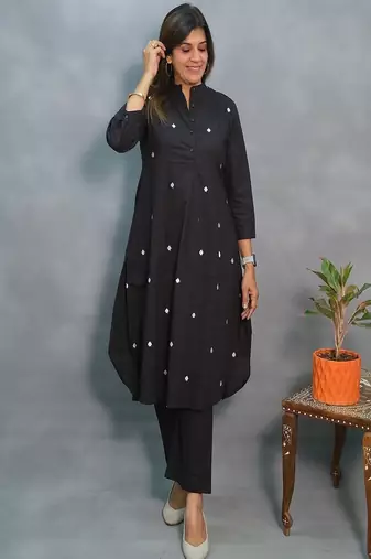 black embroidered cotton kurta and pant