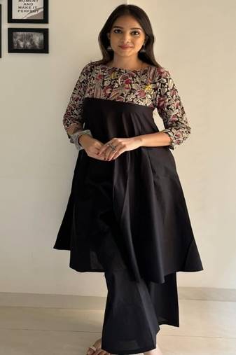 black printed cotton kurta and pant