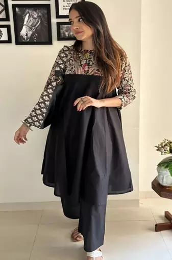black printed cotton kurta and pant