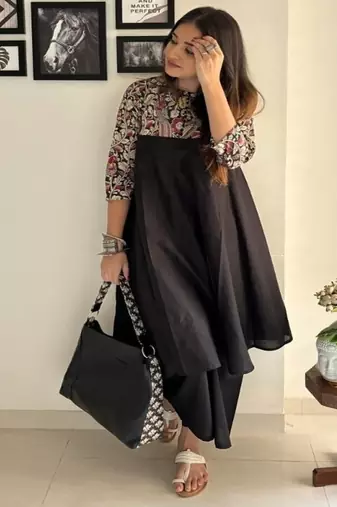 black printed cotton kurta and pant