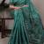 teal blue poly cotton printed saree with thread weaving work