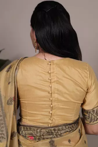  yellow poly cotton saree with elegant thread weaving work