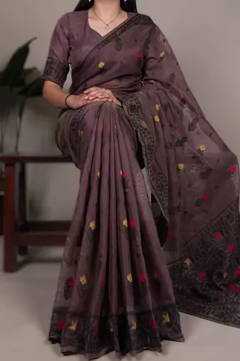 onion poly cotton saree with elegant thread weaving work