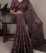 onion poly cotton saree with elegant thread weaving work