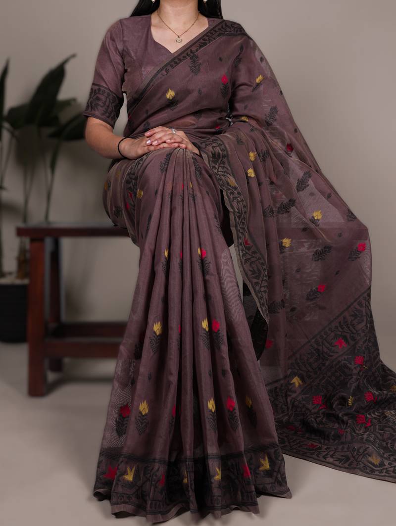 onion poly cotton saree with elegant thread weaving work
