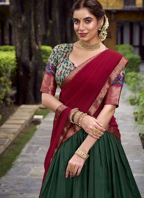 Green Silk Zari Chaniya Choli 3