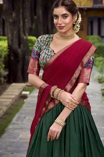 Green Silk Zari Chaniya Choli