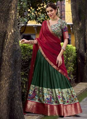 Green Silk Zari Chaniya Choli 4