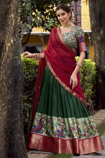 Green Silk Zari Chaniya Choli