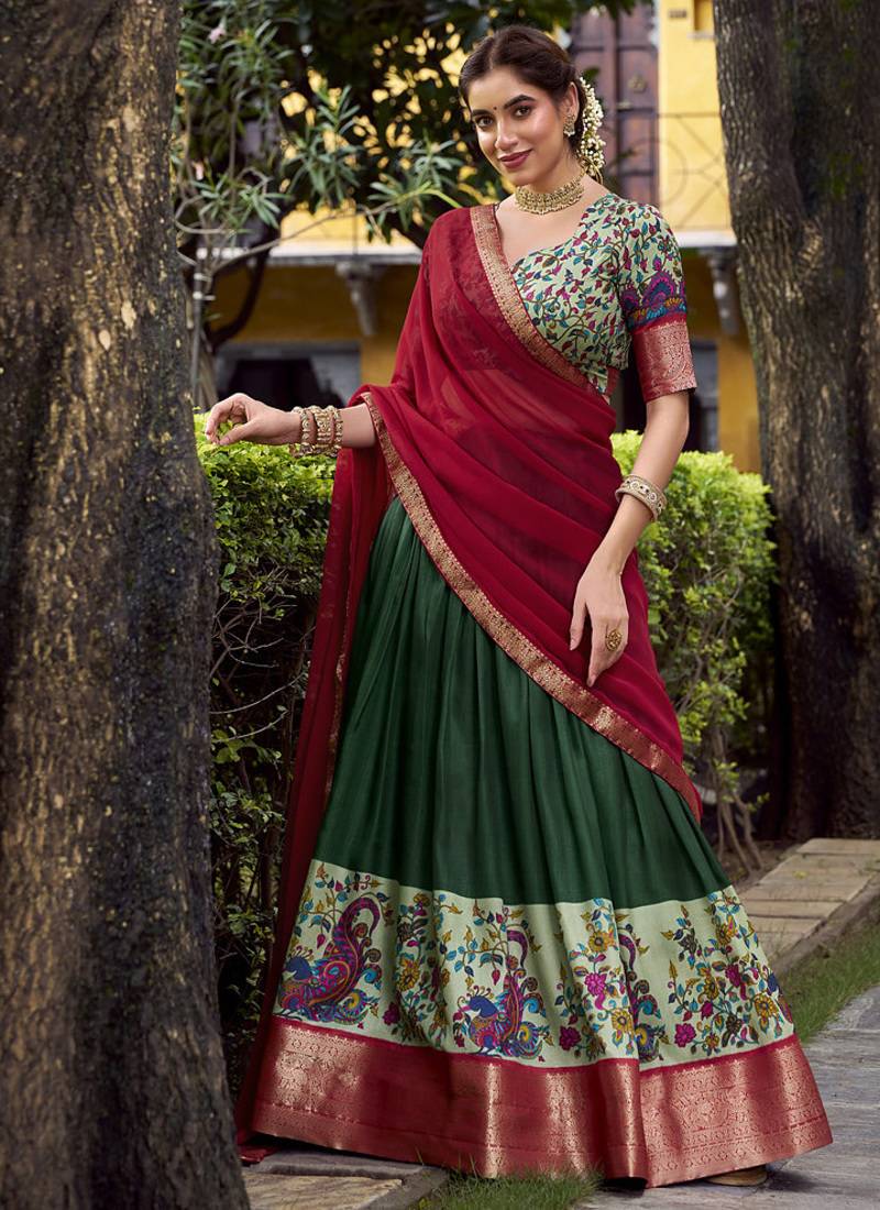Green Silk Zari Chaniya Choli