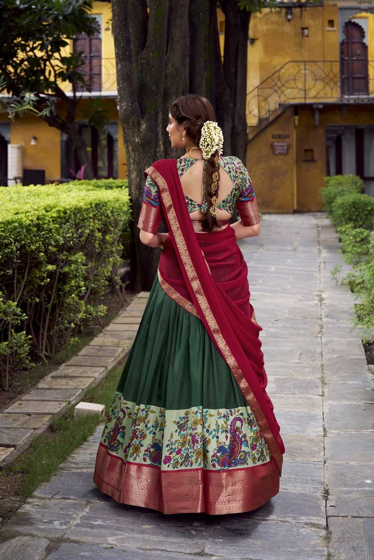 Green Silk Zari Chaniya Choli