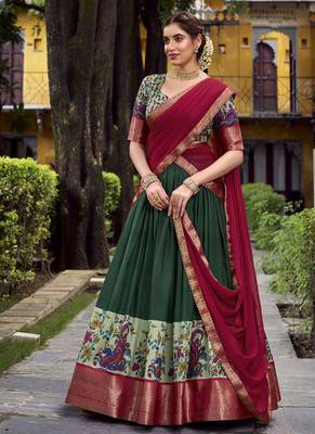 Green Silk Zari Chaniya Choli 1