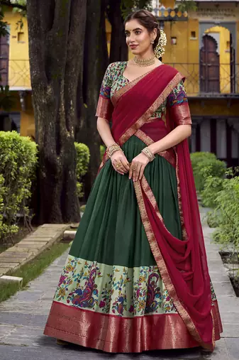 Green Silk Zari Chaniya Choli