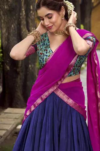 Navy Blue Silk Zari Chaniya Choli