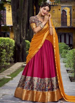 Pink Silk Zari Chaniya Choli 1