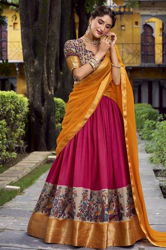 Pink Silk Zari Chaniya Choli