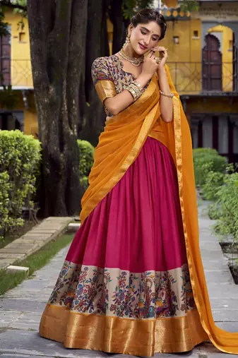 Pink Silk Zari Chaniya Choli
