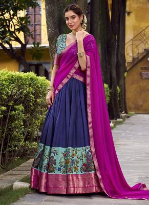 Navy Blue Silk Zari Chaniya Choli 1