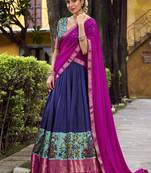 Navy Blue Silk Zari Chaniya Choli