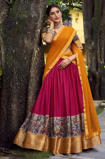 Pink Silk Zari Chaniya Choli
