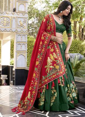 Green Silk Printed Chaniya Choli 1