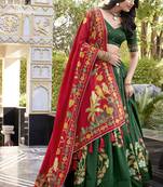 Green Silk Printed Chaniya Choli
