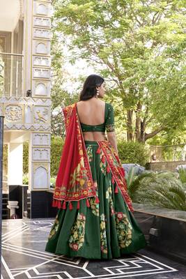 Green Silk Printed Chaniya Choli 4