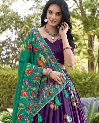 Purple silk printed chaniya choli 3