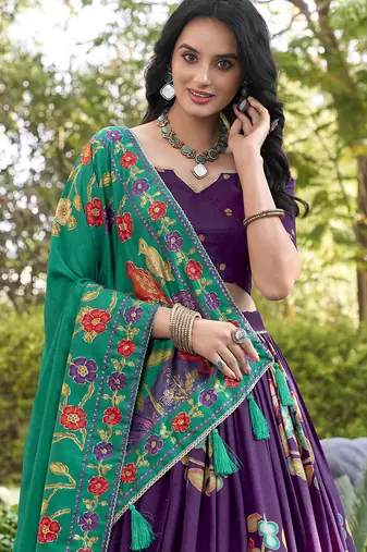 Purple silk printed chaniya choli