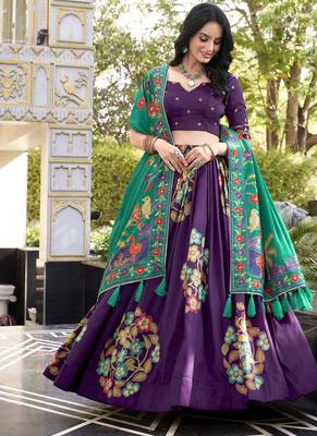 Purple silk printed chaniya choli 1