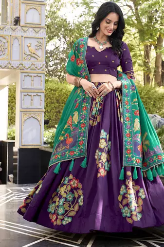 Purple silk printed chaniya choli