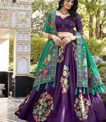 Purple silk printed chaniya choli