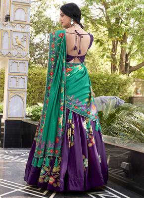 Purple silk printed chaniya choli 4