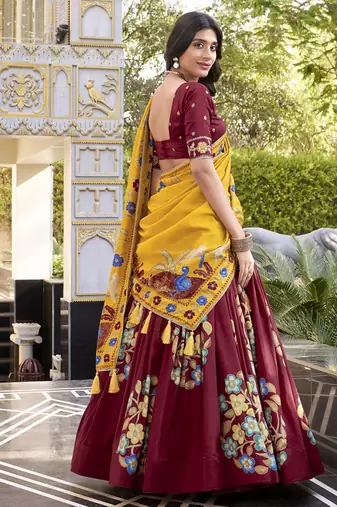 Maroon silk printed chaniya choli