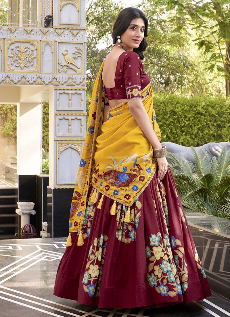 Maroon silk printed chaniya choli