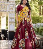 Maroon silk printed chaniya choli