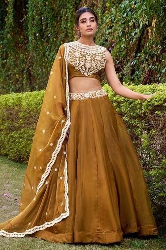 Golden color silk sequin embroidered chaniya choli