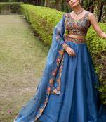 Teal silk Sequin embroidered chaniya choli