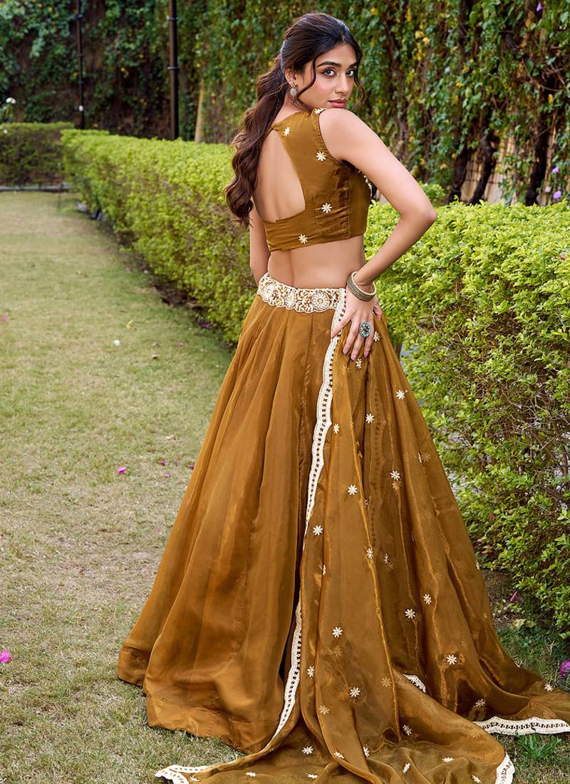 Golden color silk sequin embroidered chaniya choli
