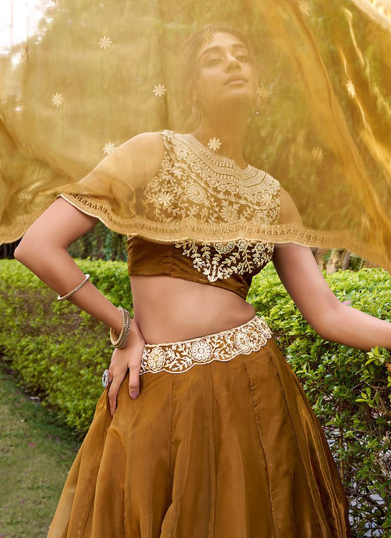 Golden color silk sequin embroidered chaniya choli