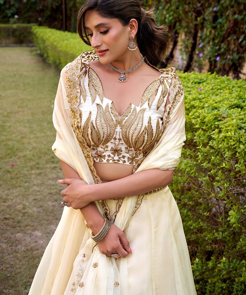 White silk sequin embroidered chaniya choli