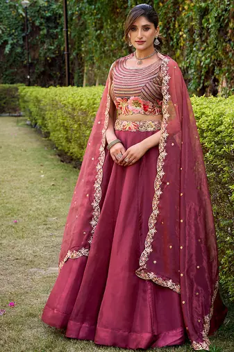 Salmon silk sequin embroidered chaniya choli