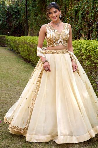 White silk sequin embroidered chaniya choli