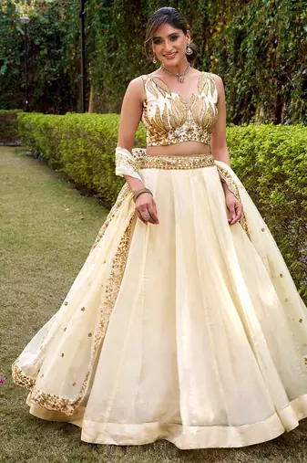 White silk sequin embroidered chaniya choli