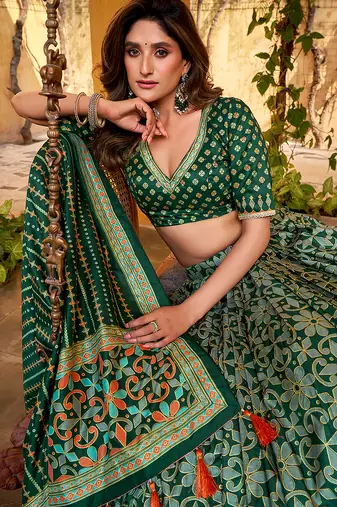 Green silk sequin embroidered chaniya choli