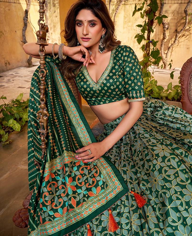 Green silk sequin embroidered chaniya choli