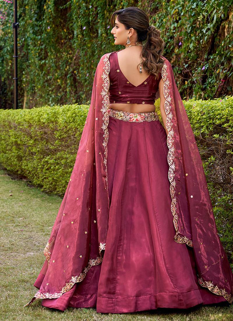 Salmon silk sequin embroidered chaniya choli