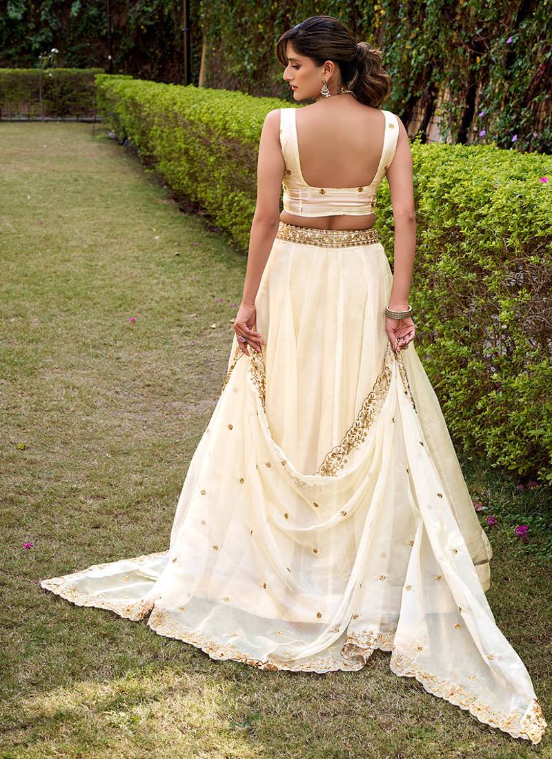 White silk sequin embroidered chaniya choli